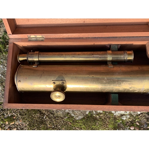 319 - A 19th Century Ross of London brass astronomical telescope in original box with accessories, also co... 