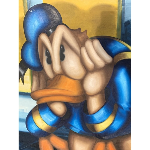 358 - Jorg Doring, a massive original oil on canvas of Donald Duck, signed upper right and again on the ba... 