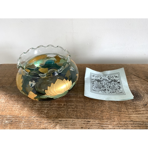 401 - A Whitefriars style bark finish bowl plus an Art glass bowl, a Yassmin Sanders Art glass bowl etc