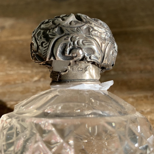 402 - A pair of hallmarked silver top cut glass perfume bottles (top as found) plus odd ceramics