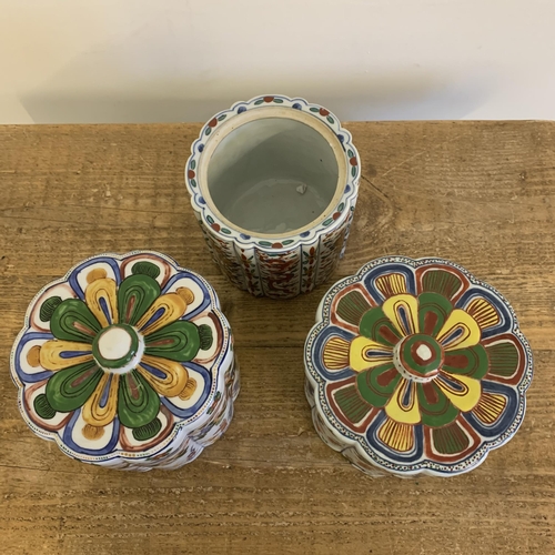 67 - Three vintage Oriental hand painted lidded jars, 5 1/2