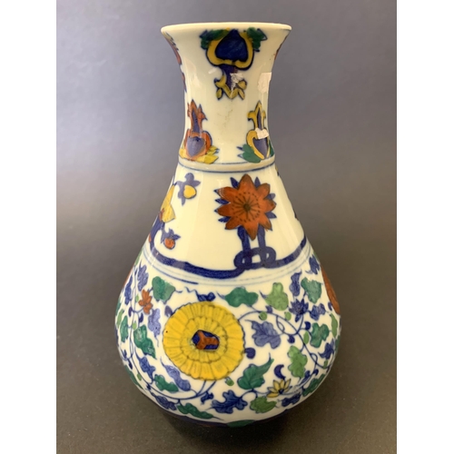 68 - A decorative vintage hand painted Oriental vase with character marks to base, approx. 6 1/4