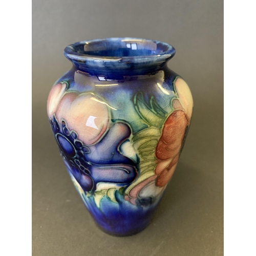 89 - Moorcroft vintage mid century blue signature 'Anemone' pattern vase, approx. 4