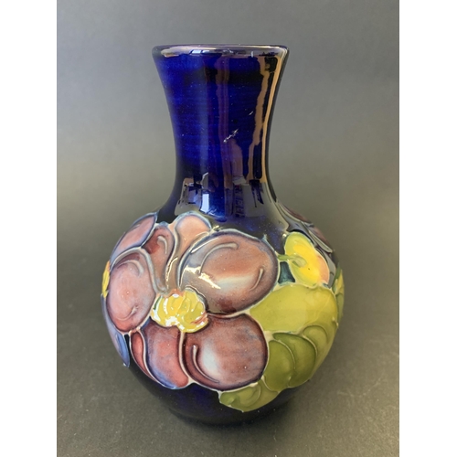 90 - Moorcroft vintage blue signature 'Clematis' pattern vase, approx. 5