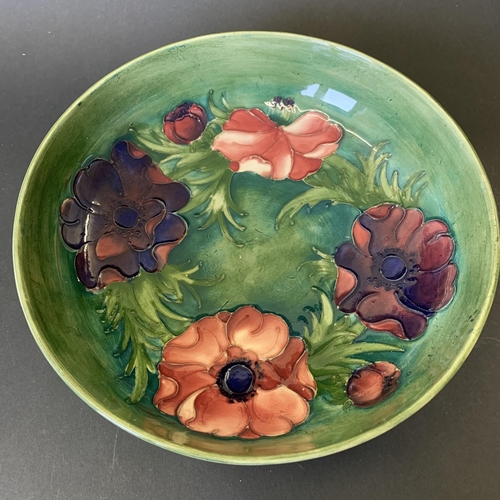 91 - Moorcroft vintage blue signature 'Anemone' pattern bowl, 8 1/2