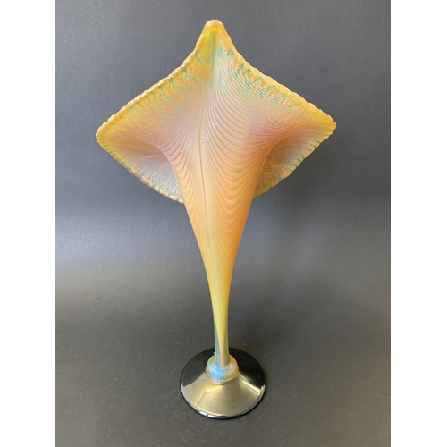 94 - Richard P Golding, a late 20th Century 'Okra' studio glass 'Jack in the Pulpit' vase in an opalescen... 