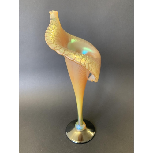 94 - Richard P Golding, a late 20th Century 'Okra' studio glass 'Jack in the Pulpit' vase in an opalescen... 