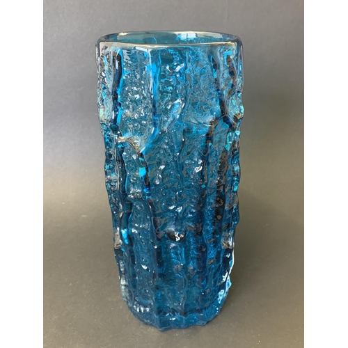 96 - A vintage Whitefriars kingfisher blue bark vase, designed by Geoffrey Baxter, 9