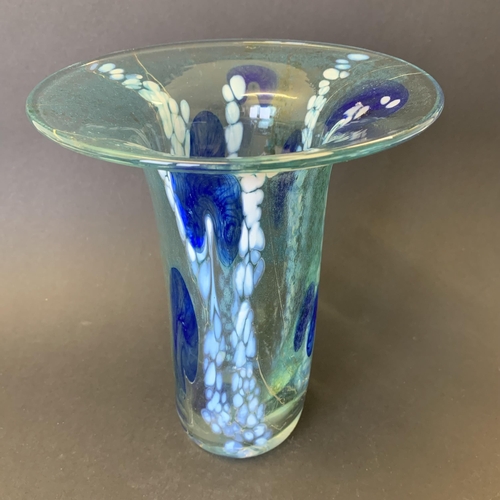 98 - A vintage hand blown Art Glass trumpet vase with iridescent decoration, approx. 7 3/4