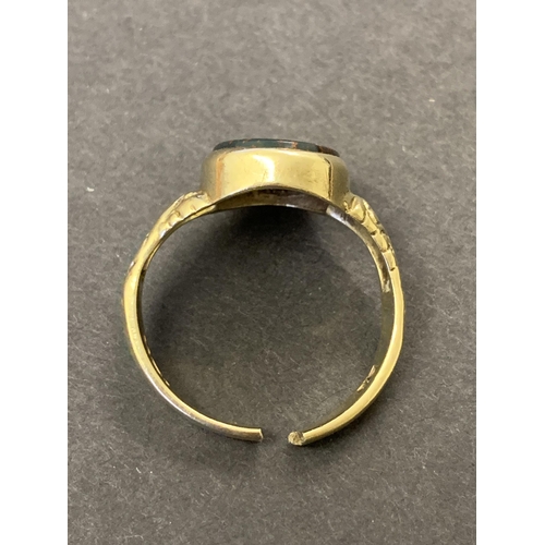 127 - A 9ct gold and carved seal top ring, the shank has been cut so approx. size T, weight approx. 4.7g