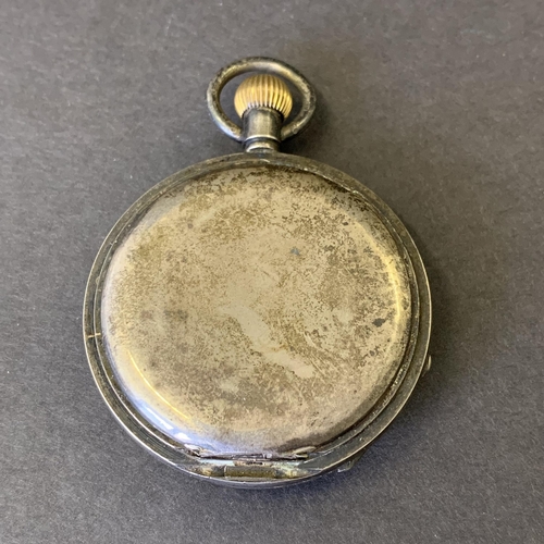 155 - A 925 silver pocket watch, 50m dia, ticks and runs (wear with age, dial with crazing, crystal dull w... 