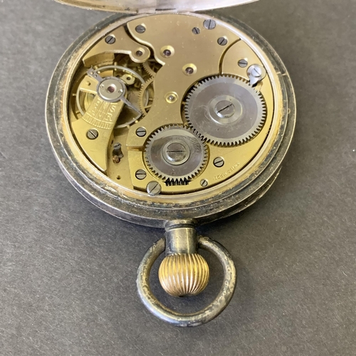 155 - A 925 silver pocket watch, 50m dia, ticks and runs (wear with age, dial with crazing, crystal dull w... 