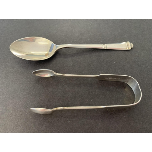 156 - A small pair of Victorian silver sugar tongs, Edinburgh 1862, makers mark J W plus a hallmarked Shef... 