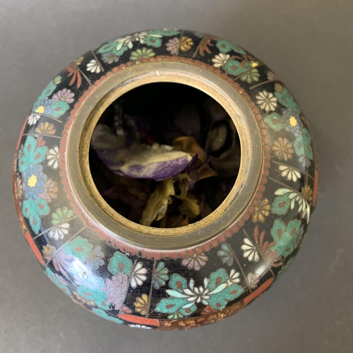 17 - A vintage Oriental cloisonne pot pourri jar decorated with butterflies, approx. 4 1/2