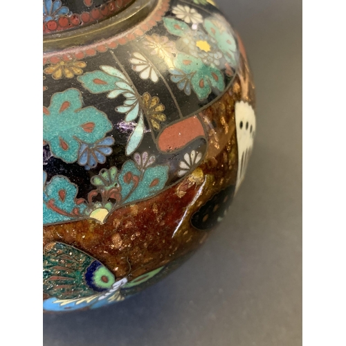 17 - A vintage Oriental cloisonne pot pourri jar decorated with butterflies, approx. 4 1/2