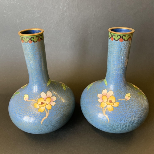 19 - A pair of vintage Oriental cloisonne vases decorated with flowers and birds, approx. 8