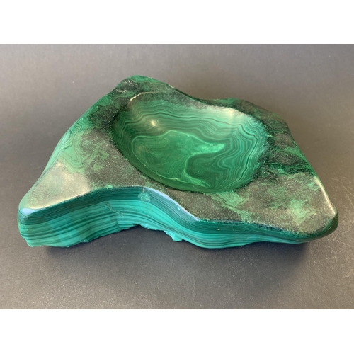 190 - A large polished malachite dish/ashtray, 7 1/2