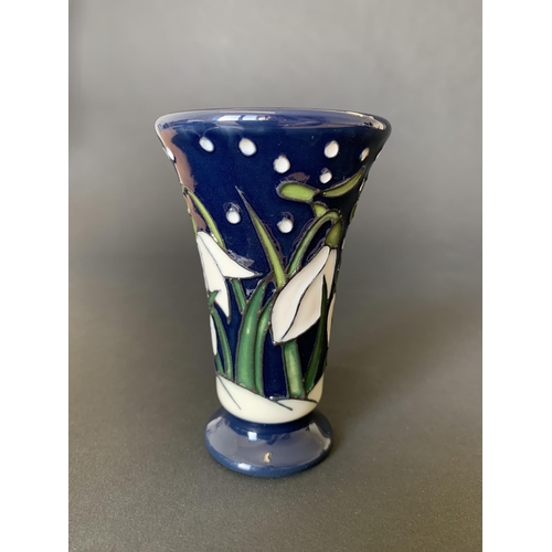 2 - A Moorcroft vase in the 'Winter Wonderland Snowdrops' pattern by Nicola Slaney, 3 1/4