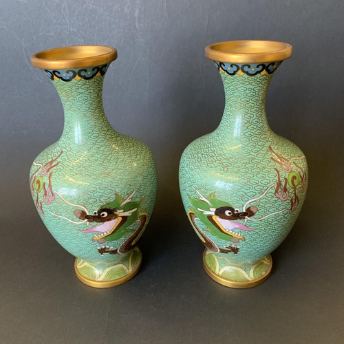 21 - A pair of vintage Oriental cloisonne vases decorated with dragons, approx. 8