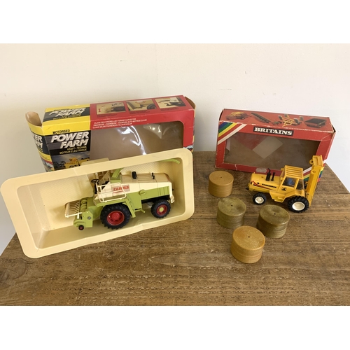 225 - Boxed Britains 1988 9323 'Claas Jaguar' motorised power farm tractor (box with wear) and 9574 Sander... 