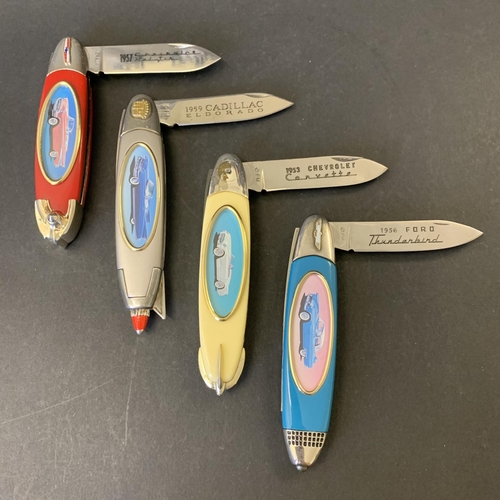 269 - Four Franklin Mint Collectors Knives, all featuring American cars