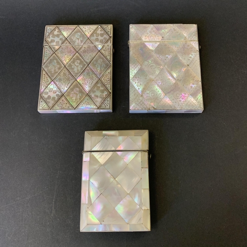 284 - Three antique mother of pearl card cases (one as found hinge)