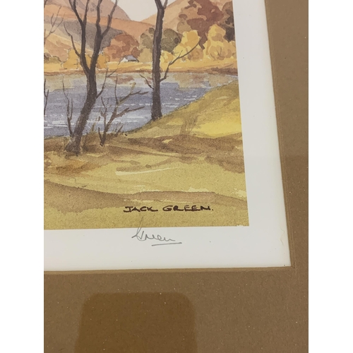 300 - A framed and glazed print of a mountain scene, artist signed by Jack Green, limited edition 52/750, ... 