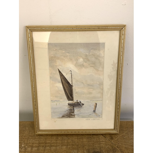 302 - A framed and glazed watercolour 'Albion on Breydon', signed F Caldwell, 6 1/4