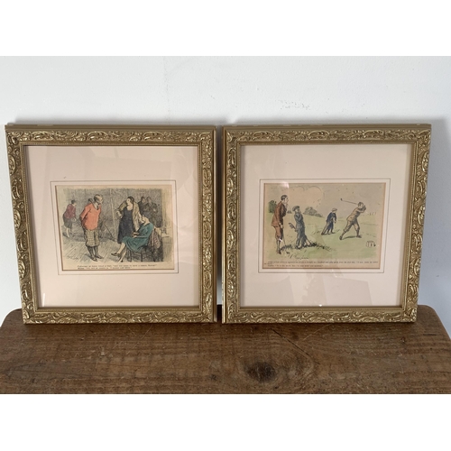 304 - A pair of small framed and glazed golfing cartoon prints, one by 'Baumer', the other 'Reynolds', 6 1... 