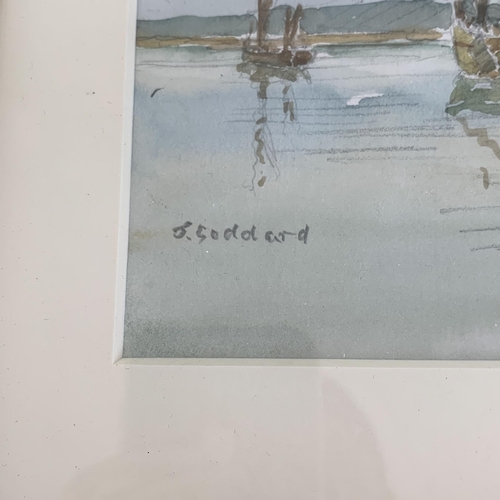 315 - J Goddard (most likely Jack Goddard 1906-1984), a small framed and glazed watercolour of boats, sign... 