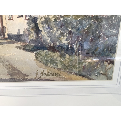 316 - J Goddard (most likely Jack Goddard 1906-1984), framed and glazed watercolour of a village street sc... 