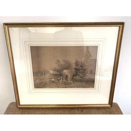 327 - Charles Harmony Harrison (1842-1902), Great Yarmouth artist, framed and glazed sepia watercolour of ... 