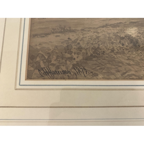 327 - Charles Harmony Harrison (1842-1902), Great Yarmouth artist, framed and glazed sepia watercolour of ... 