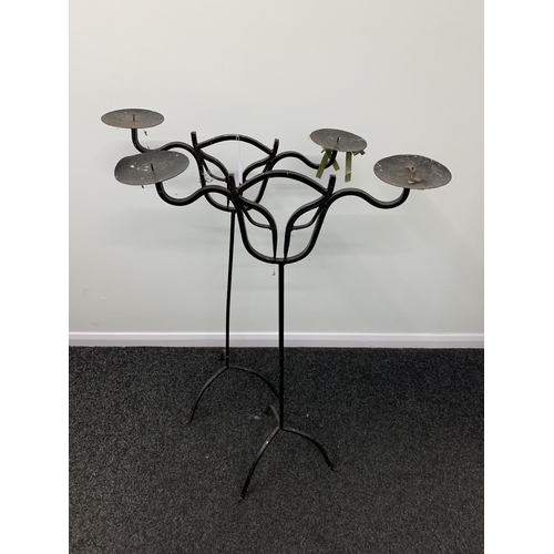 405 - Two wrought iron candlesticks, 36