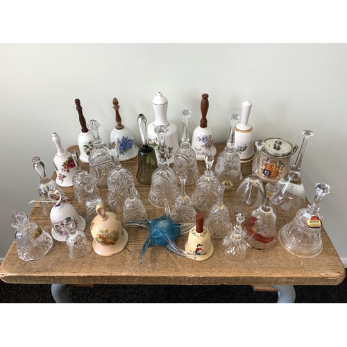 451 - A mixed lot of china and glass to include bells and a glass starfish