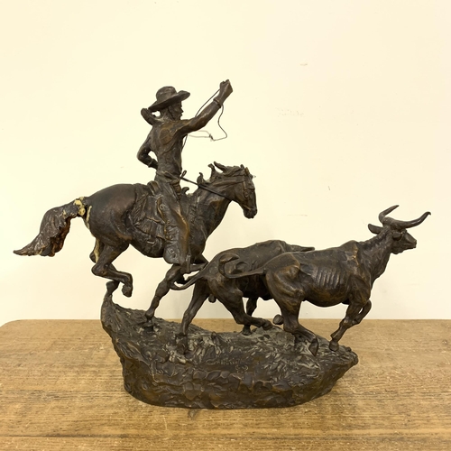 51 - C M Russell (Charles Marion Russell 1864-1926 'The Cowboy Artist'), a large and very heavy bronze fi... 