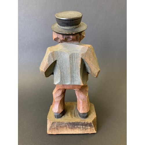 56 - A small vintage German Bobhaus Winterberg carved wood figure of a concertina player, approx. 7 1/4