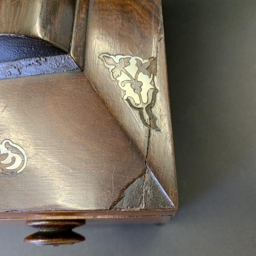 60 - An antique mother of pearl inlaid double tea caddy with mixing bowl, 11 3/4