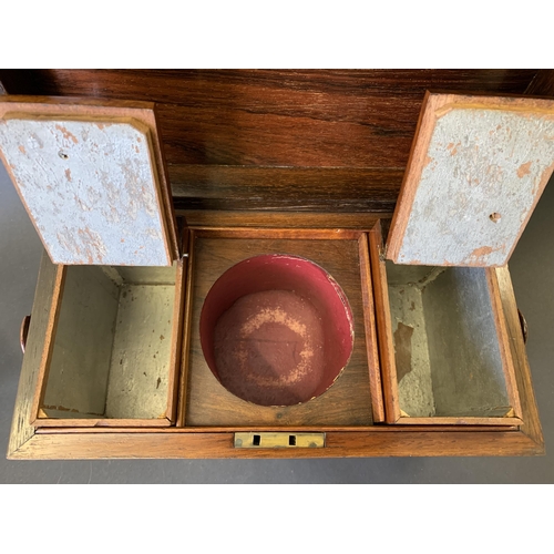 60 - An antique mother of pearl inlaid double tea caddy with mixing bowl, 11 3/4