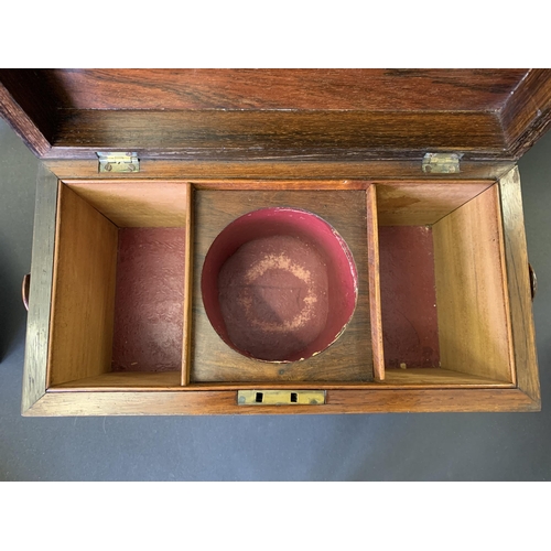 60 - An antique mother of pearl inlaid double tea caddy with mixing bowl, 11 3/4