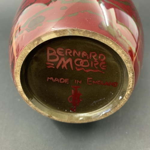 77 - Bernard Moore, a vintage flambe vase decorated with a sailing ship and a giant fish, approx. 7 1/4