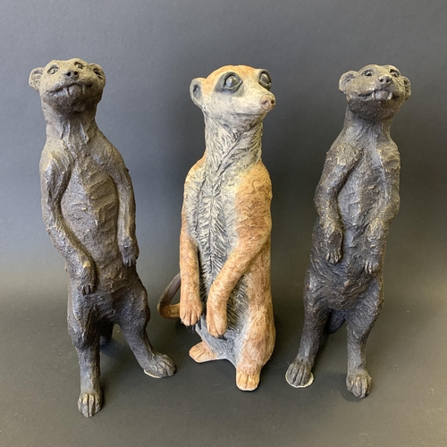 81 - A pair of Suzie Marsh bronze finish meerkat figurines, approx. 11