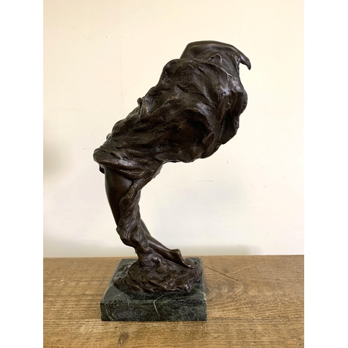 84 - A vintage Art Nouveau style bronze figurine of a female figure on green marble style base, approx. 1... 