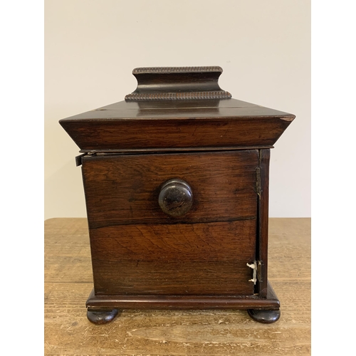 89 - An antique inlaid wooden jewellery casket, stands 12