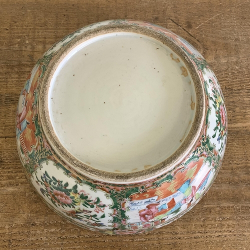 95 - A large antique Chinese canton famille rose punch bowl with all overhand painted decoration, 13