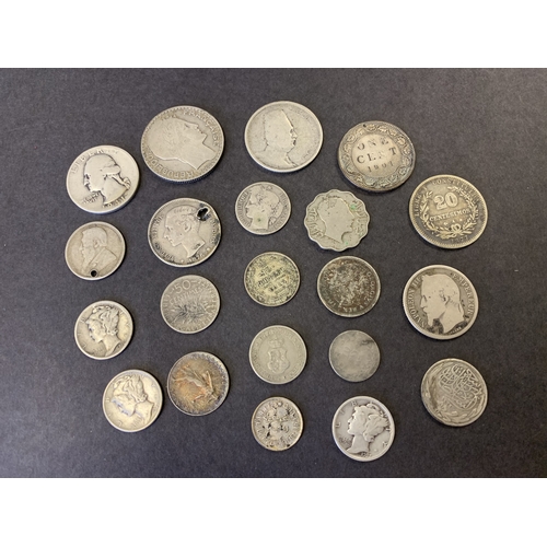 158 - A selection of mixed world coinage with silver content, weight approx. 76g