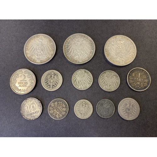 159 - Various vintage German silver coins, from 1880's to 1920's, weight approx. 93g