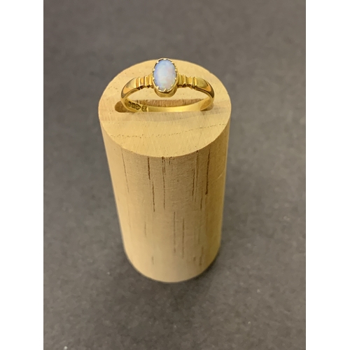 196 - An 18ct gold and opal set ring, approx. size Q, weight approx. 2.5g (surface of opal dull)