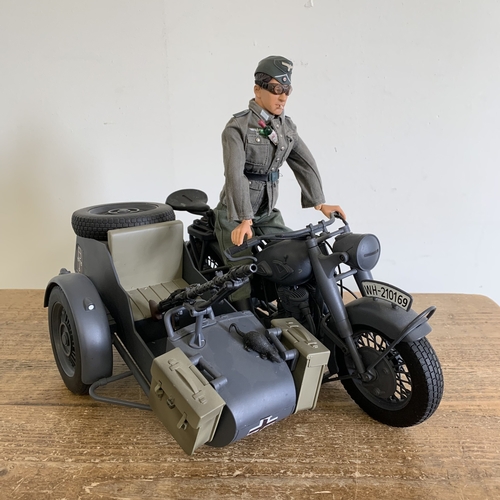 223 - A 21st Century Toys 2000 1/6 scale German WW2 motorcycle with armed sidecar and rider, approx. 14