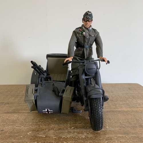 223 - A 21st Century Toys 2000 1/6 scale German WW2 motorcycle with armed sidecar and rider, approx. 14